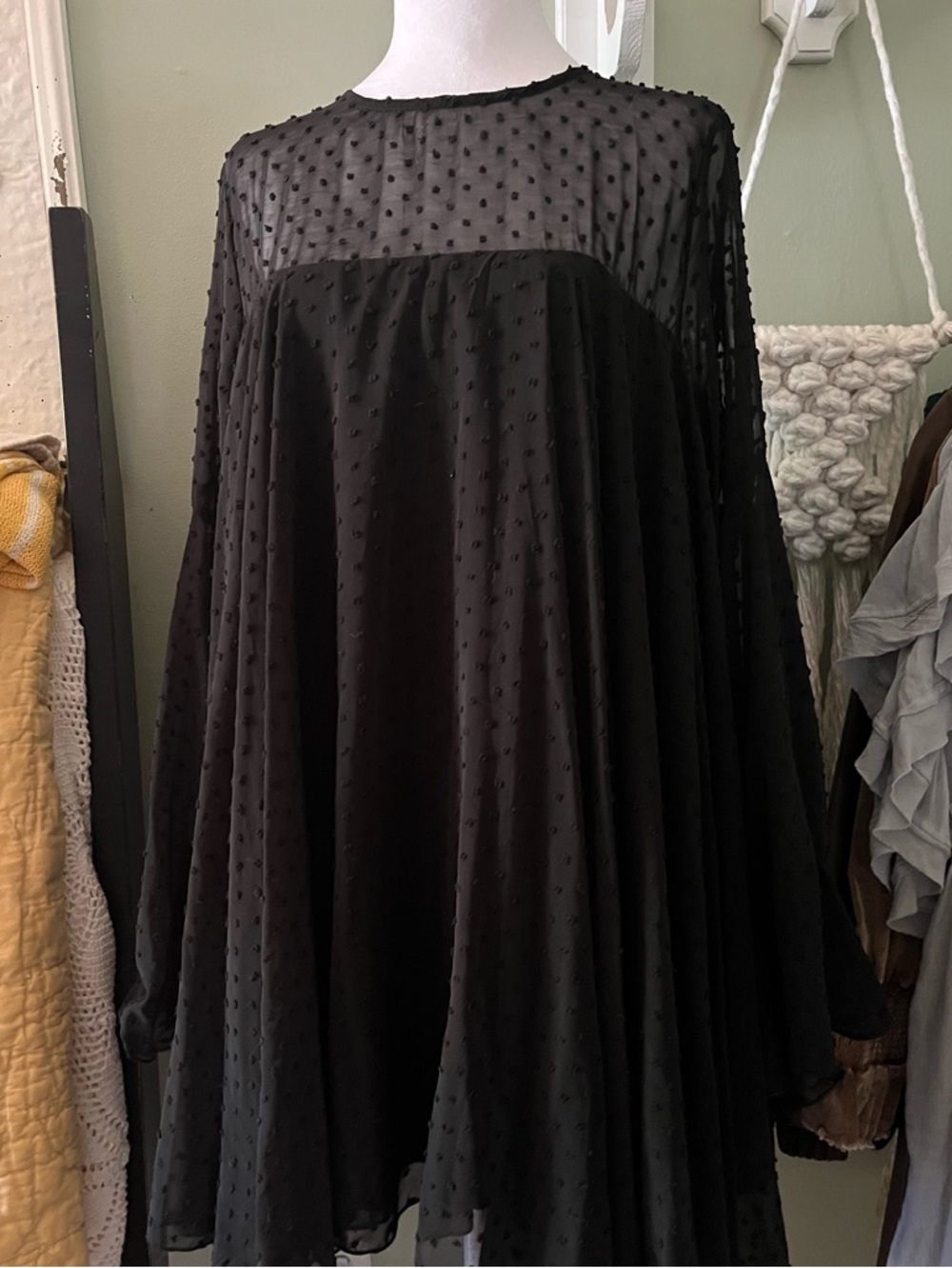 Black Swiss Dot Chiffon Full and Flowy Dress